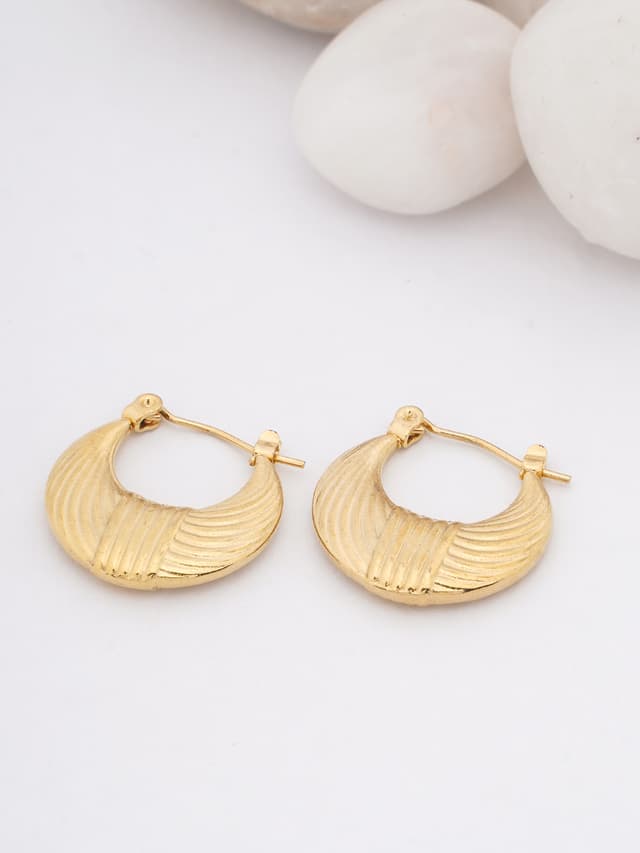 Etched Gold Crescent Hoop Earrings-thumb-0