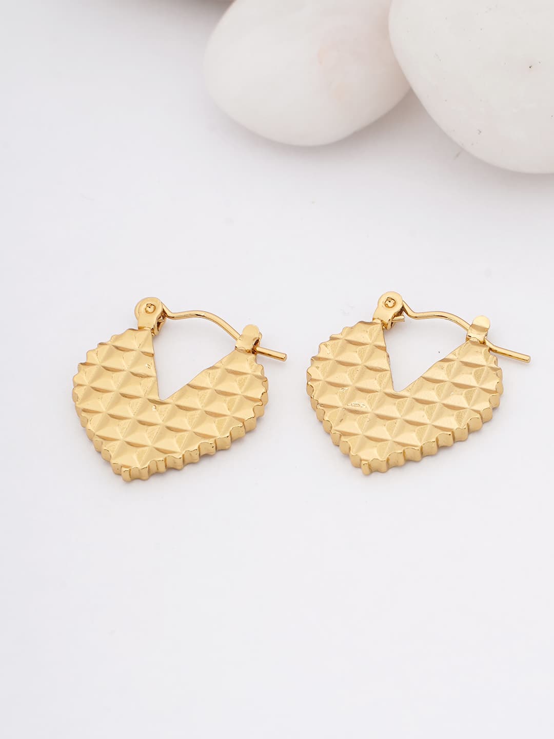Textured Gold Heart Hoop Earrings-0