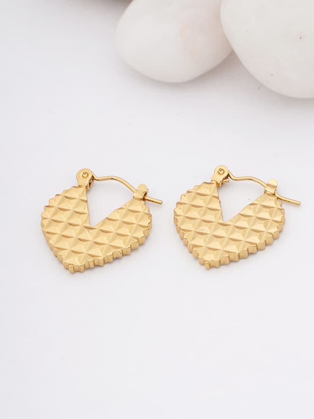 Textured Gold Heart Hoop Earrings-thumb-0