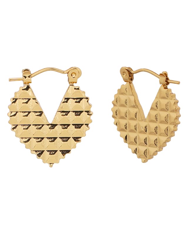 Textured Gold Heart Hoop Earrings-thumb-1