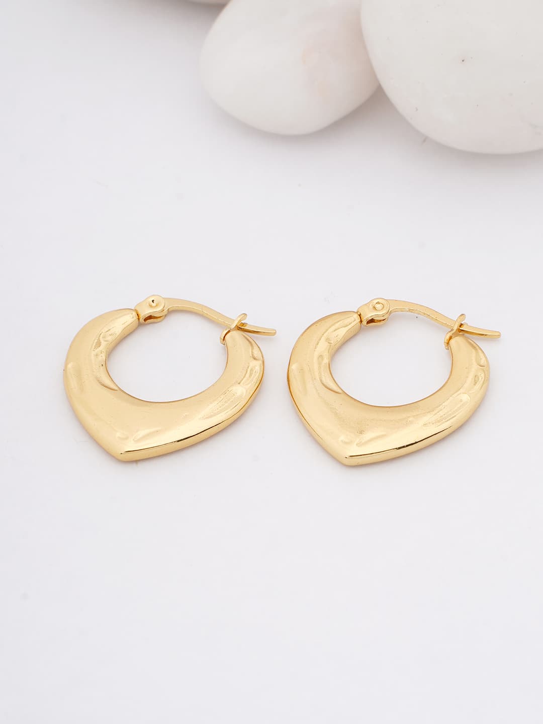 Polished Gold Heart Hoop Earrings-0