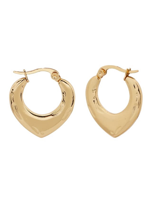 Polished Gold Heart Hoop Earrings-thumb-1