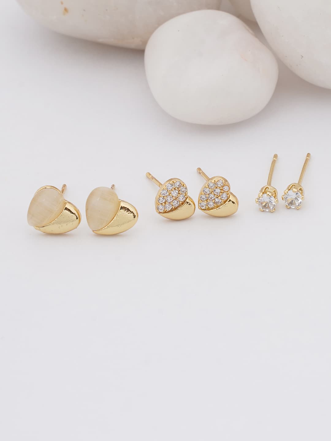 Gold Heart & Stud Earring Set-0