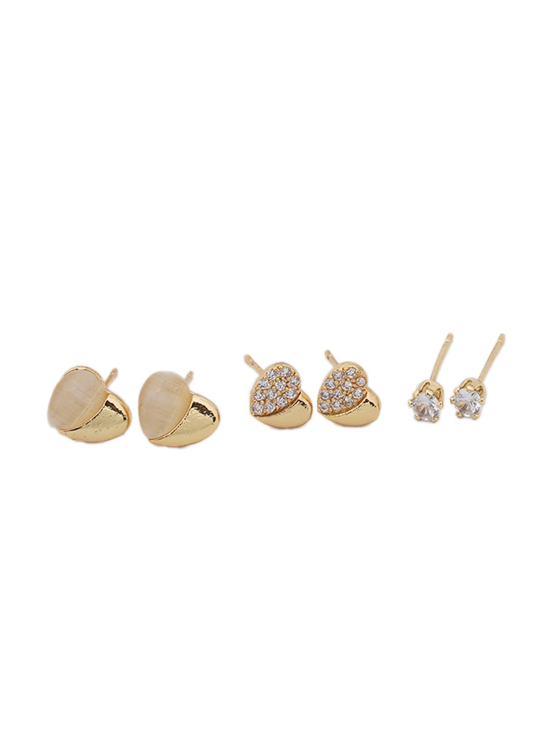 Gold Heart & Stud Earring Set-1