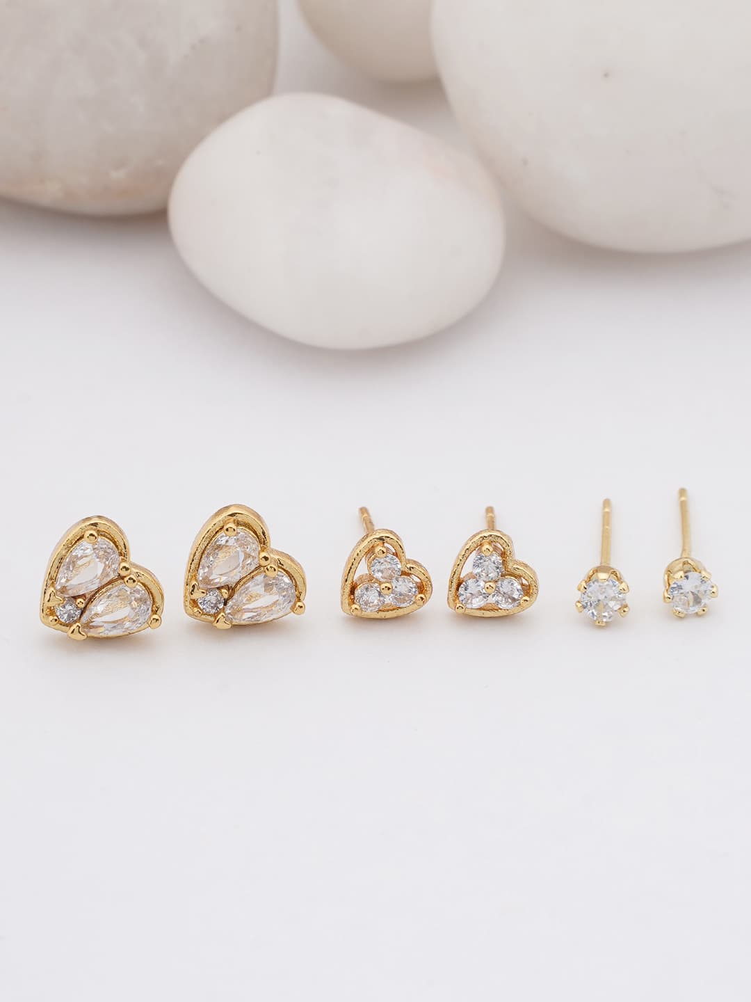 Crystal Heart Stud Earring Set-0