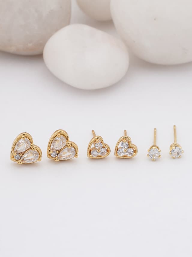 Crystal Heart Stud Earring Set-thumb-0