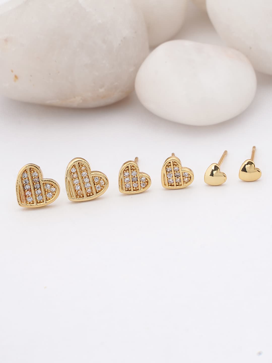 Gold Heart Stud Earring Trio-0