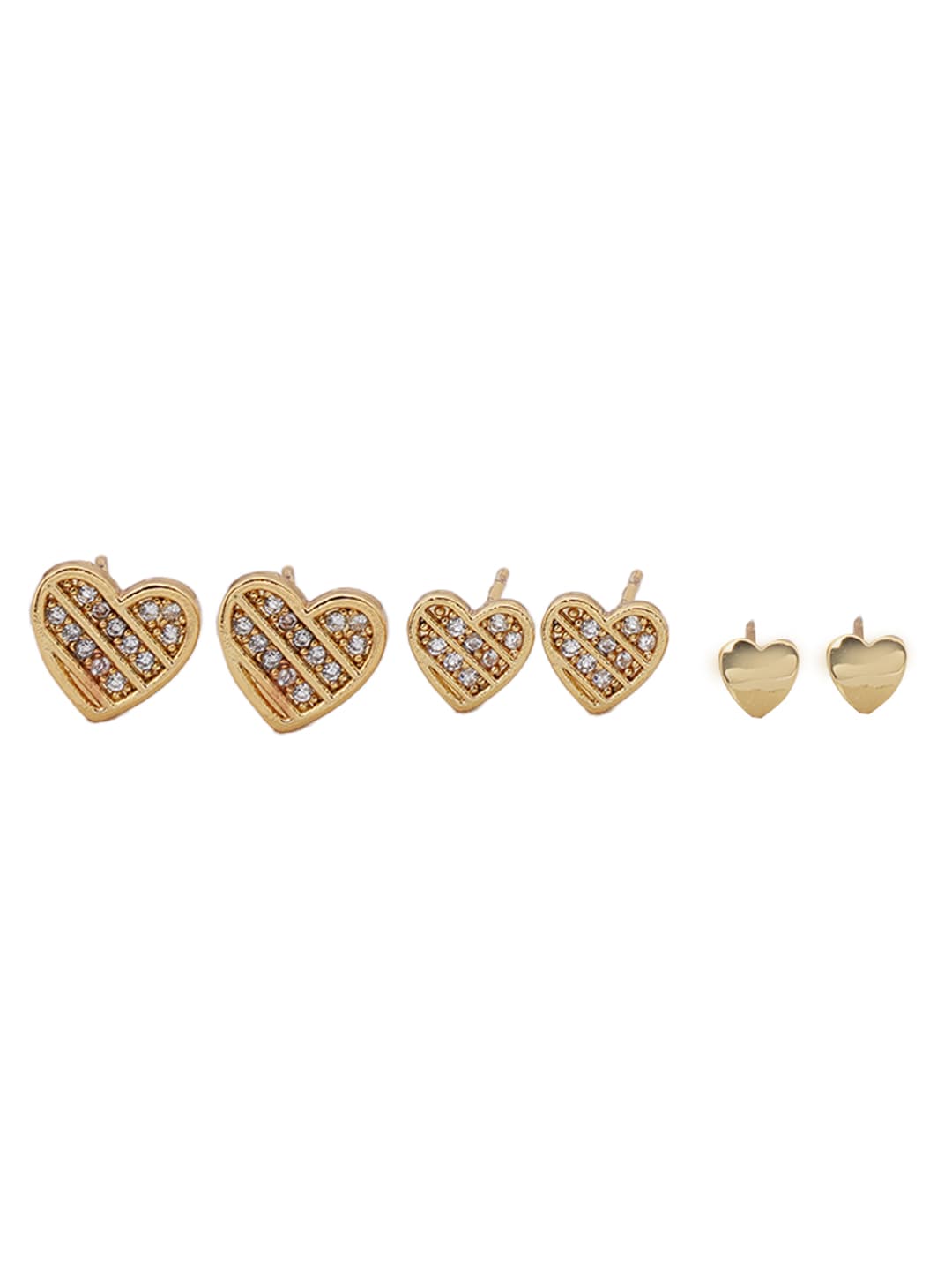 Gold Heart Stud Earring Trio-2