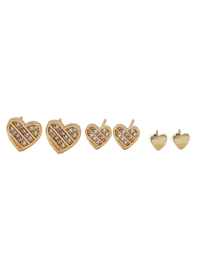 Gold Heart Stud Earring Trio-thumb-2