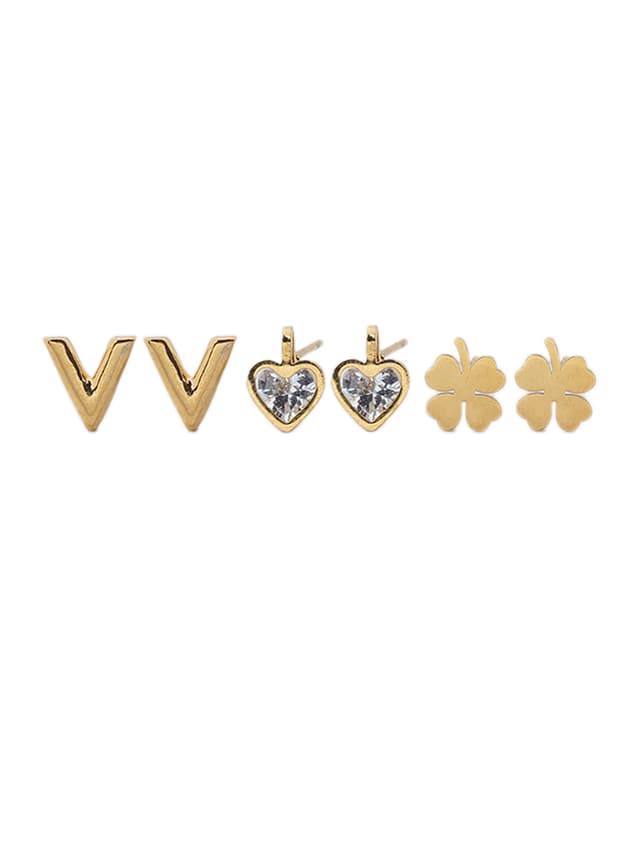 Gold Stud Earring Trio Set-thumb-2