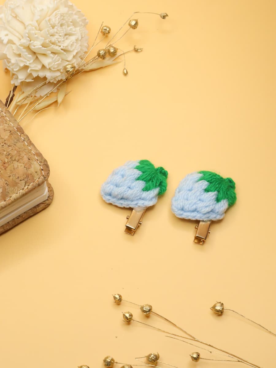 Blue Crochet Strawberry Hair Clip