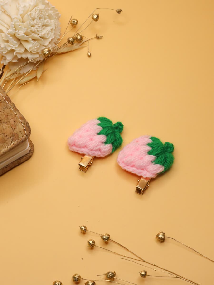 Pink Crochet Strawberry Hair Clip