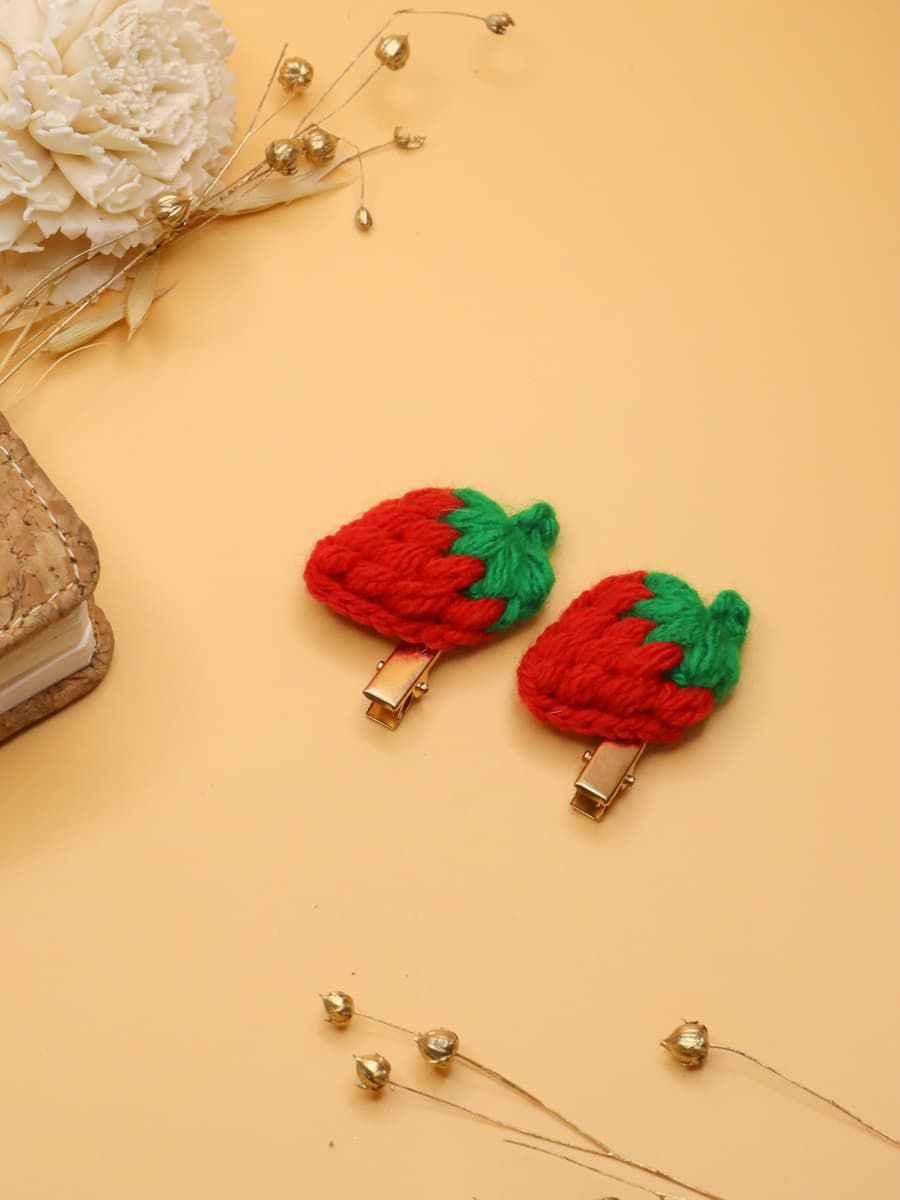 Red Crochet Strawberry Hair Clip