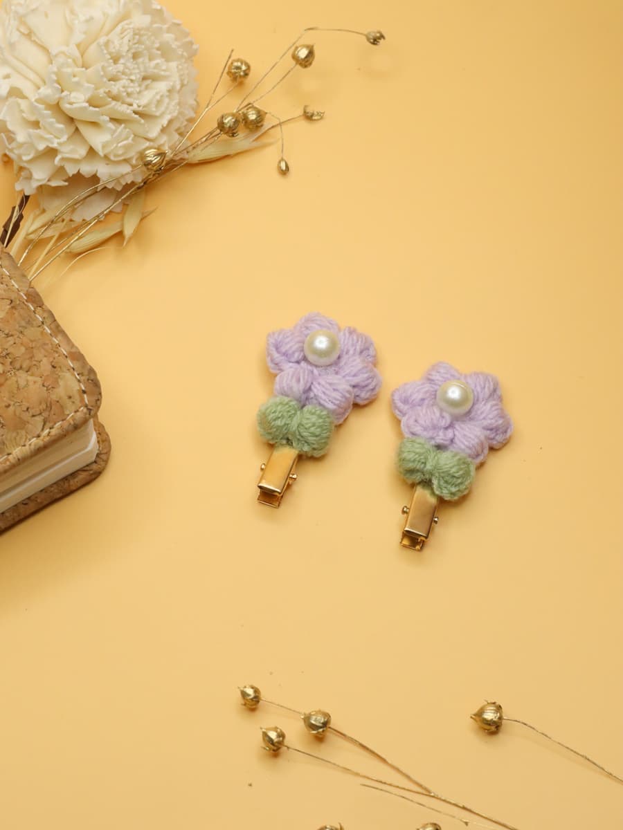 Crochet Purple Sunflower Hair Clips