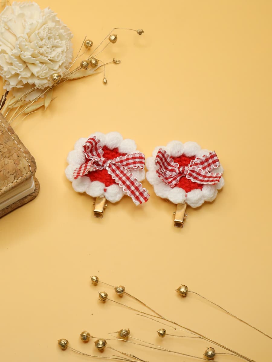 Handcrafted Red Cherry Blossom Hair Clips