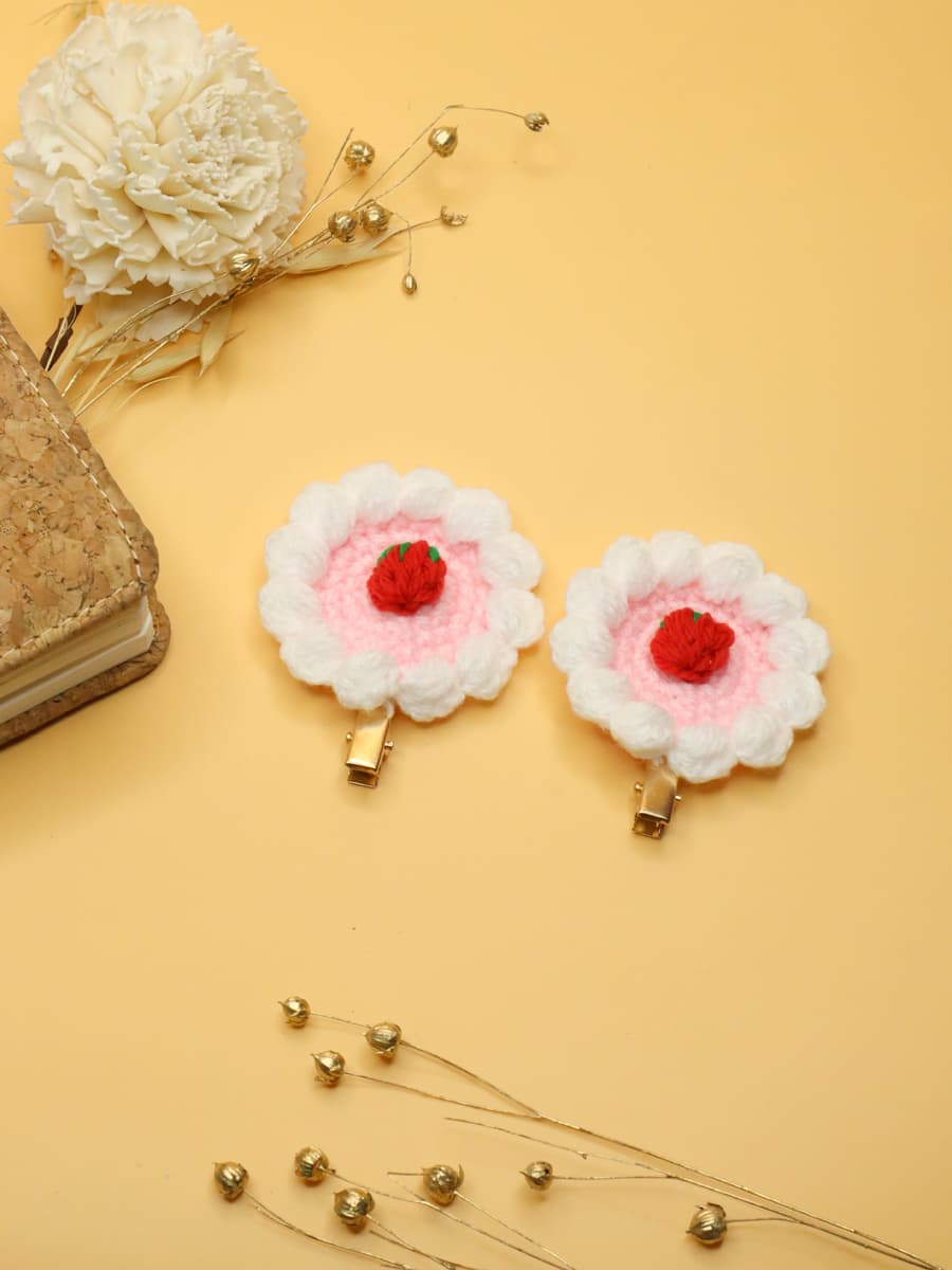 Crochet Pink Flower Hair Clip