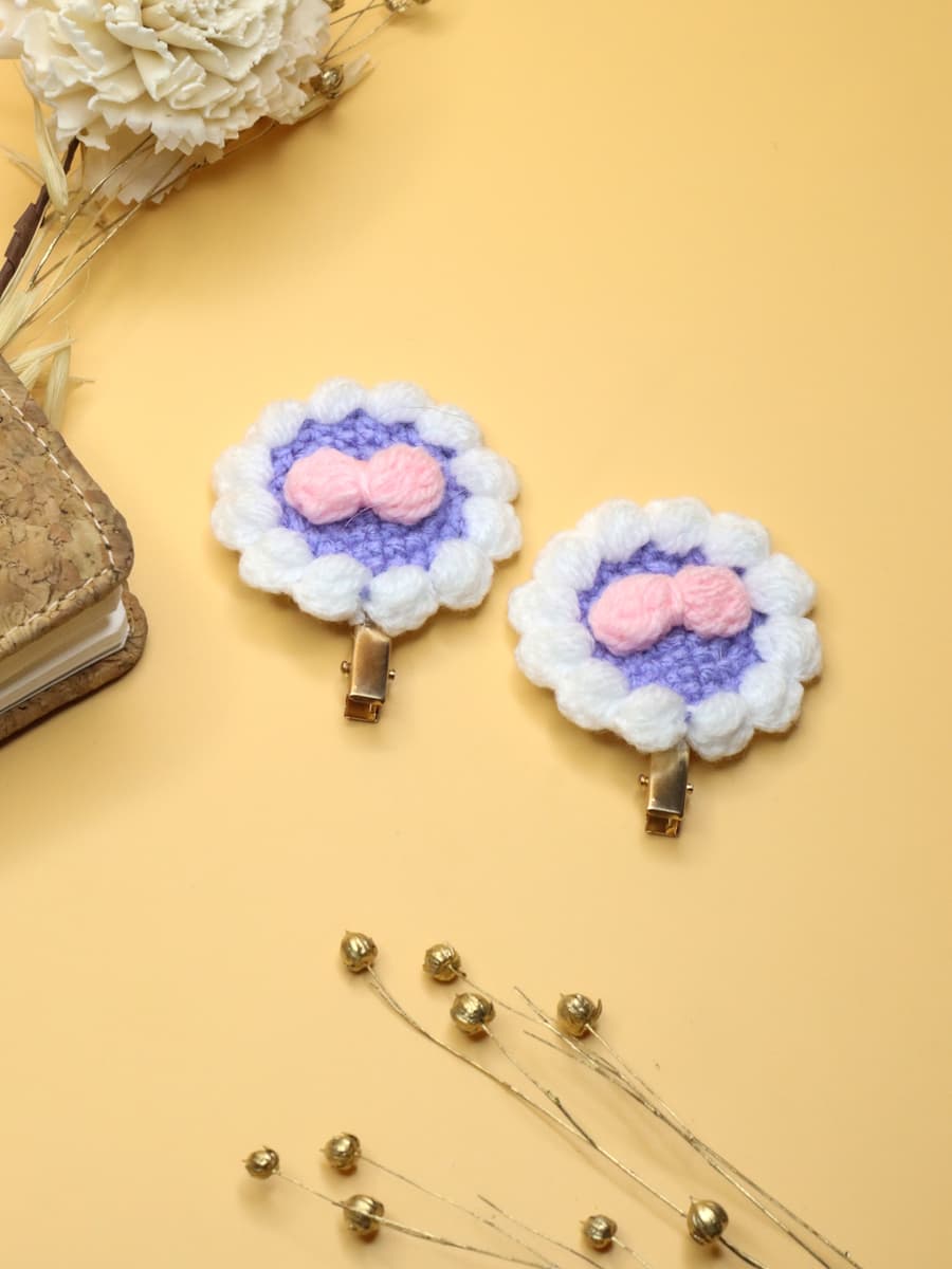Crochet Purple Flower Hair Clip