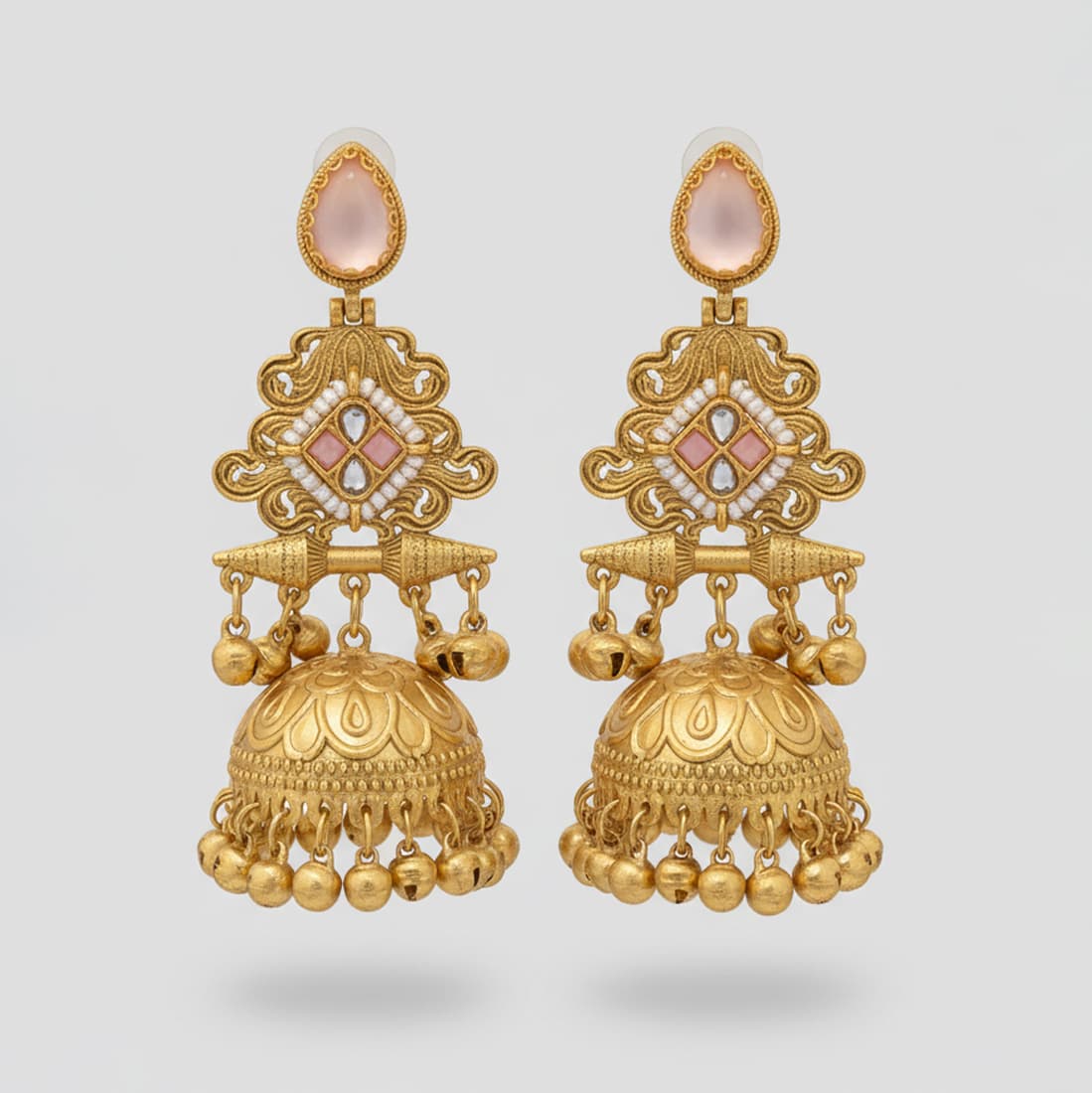 Maharani Pink Kundan Kashmiri Jhumka