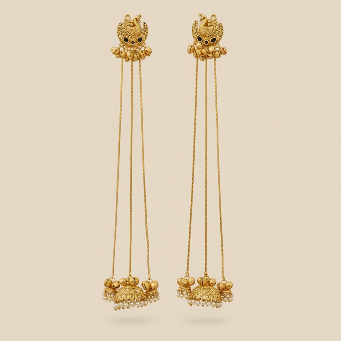 Kashmiri Jhumka Earrings With Long Chains
