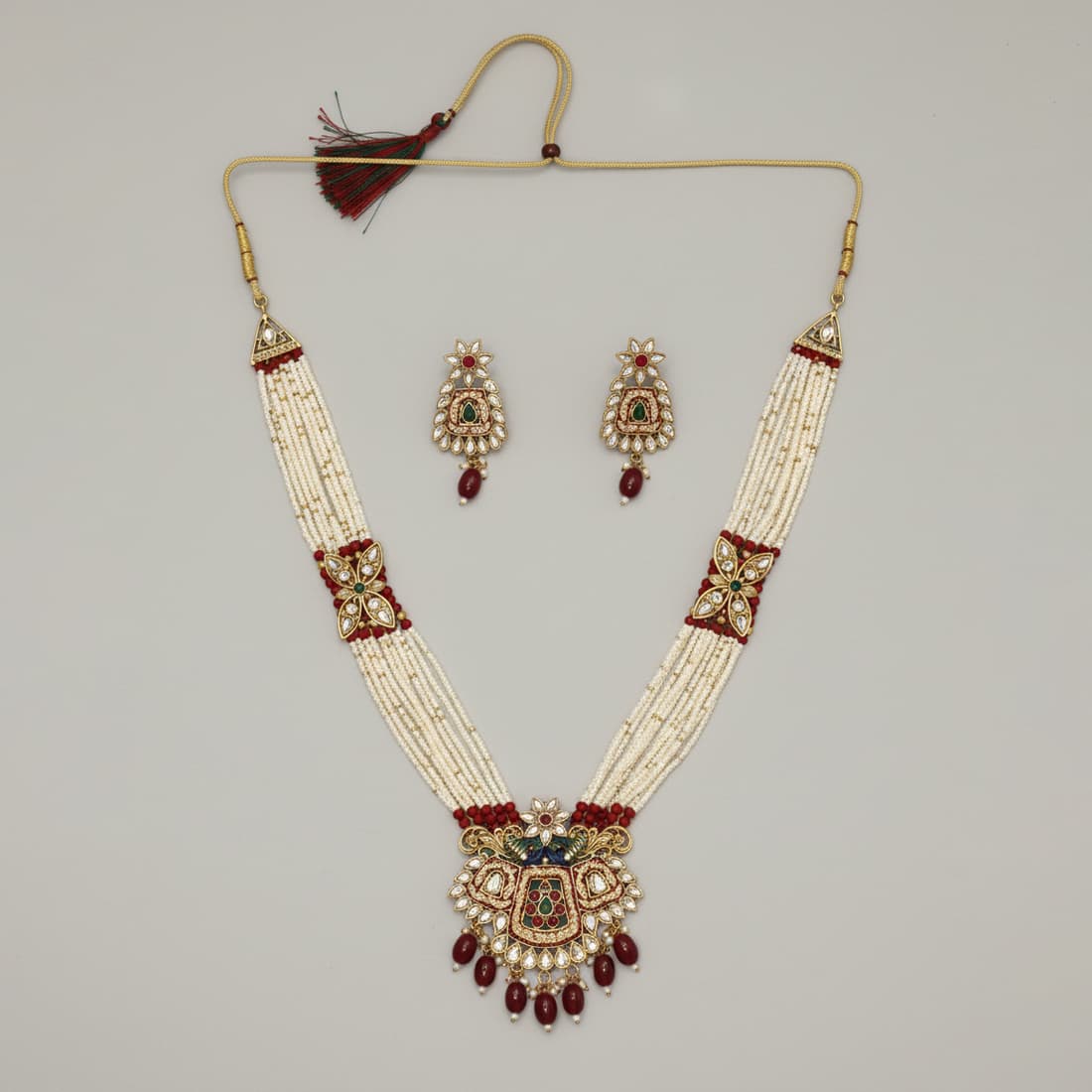 Kundan Pearl Necklace Set With Earrings