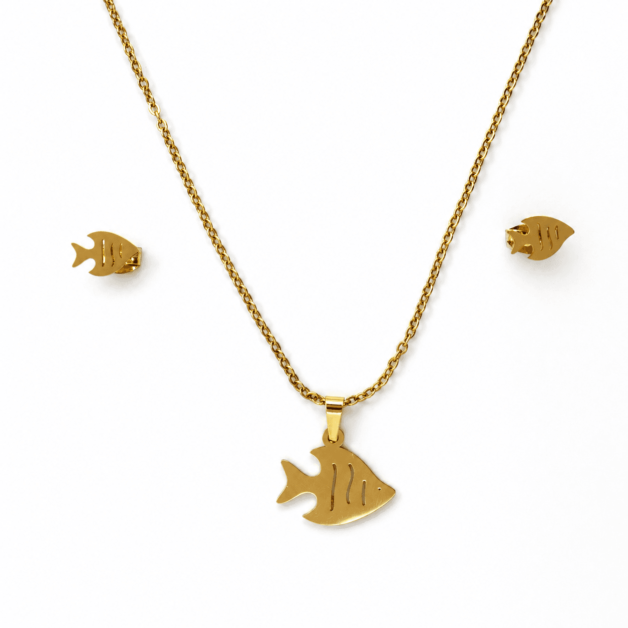 Golden Fish Charm Necklace Set