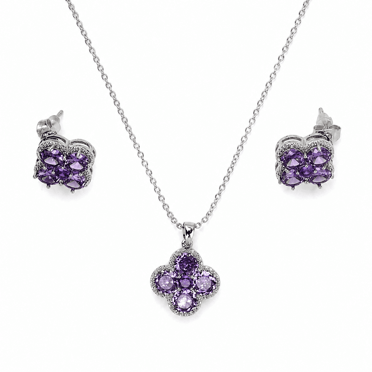 Diamond Purple Flower Necklace Set