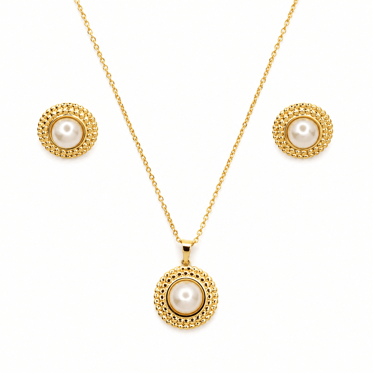 Golden Pearl Halo Necklace Set