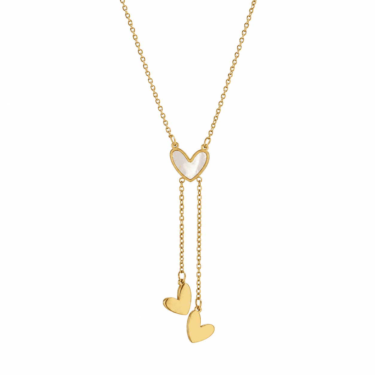 Golden Twin Heart Drop Necklace