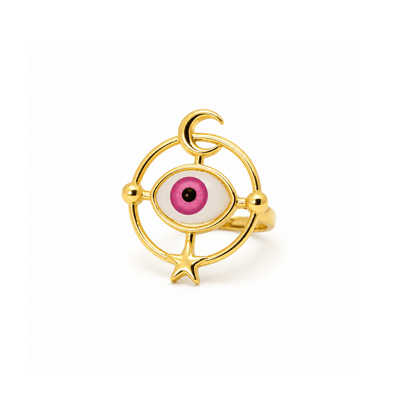 Moon Stereoscopic Evil Eye Golden Ring