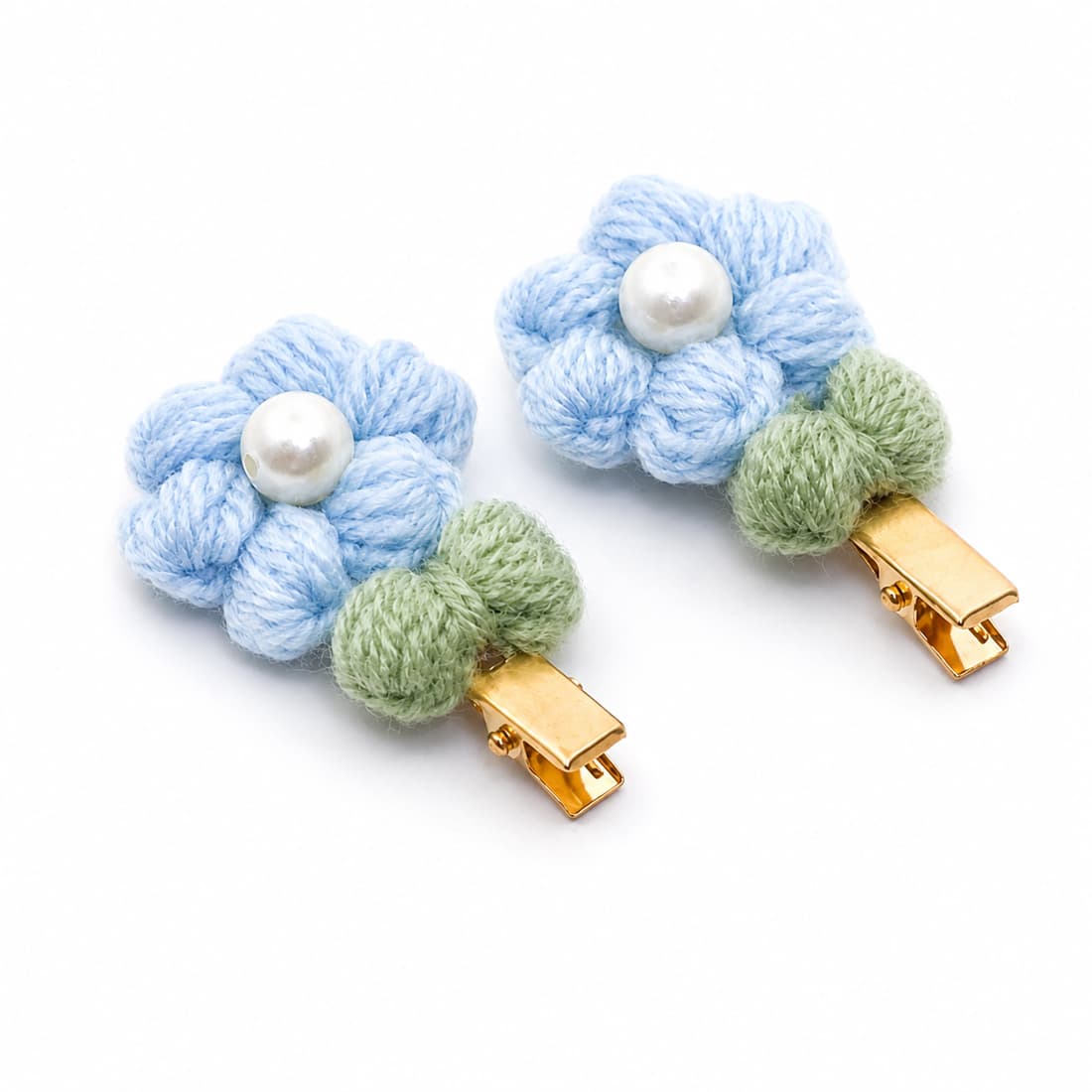 Crochet Blue Sunflower Hair Clips