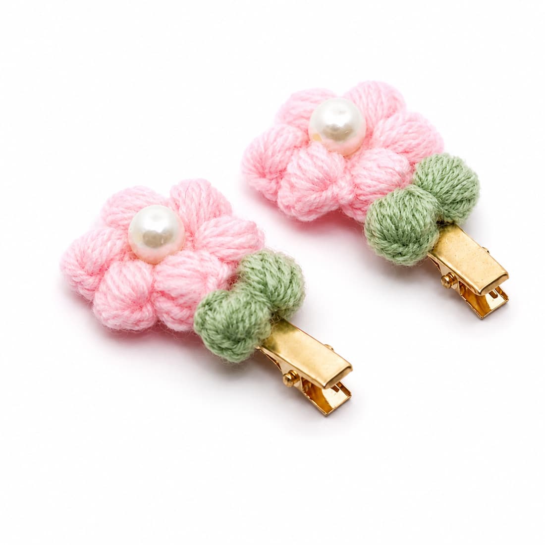 Crochet Pink Sunflower Hair Clips