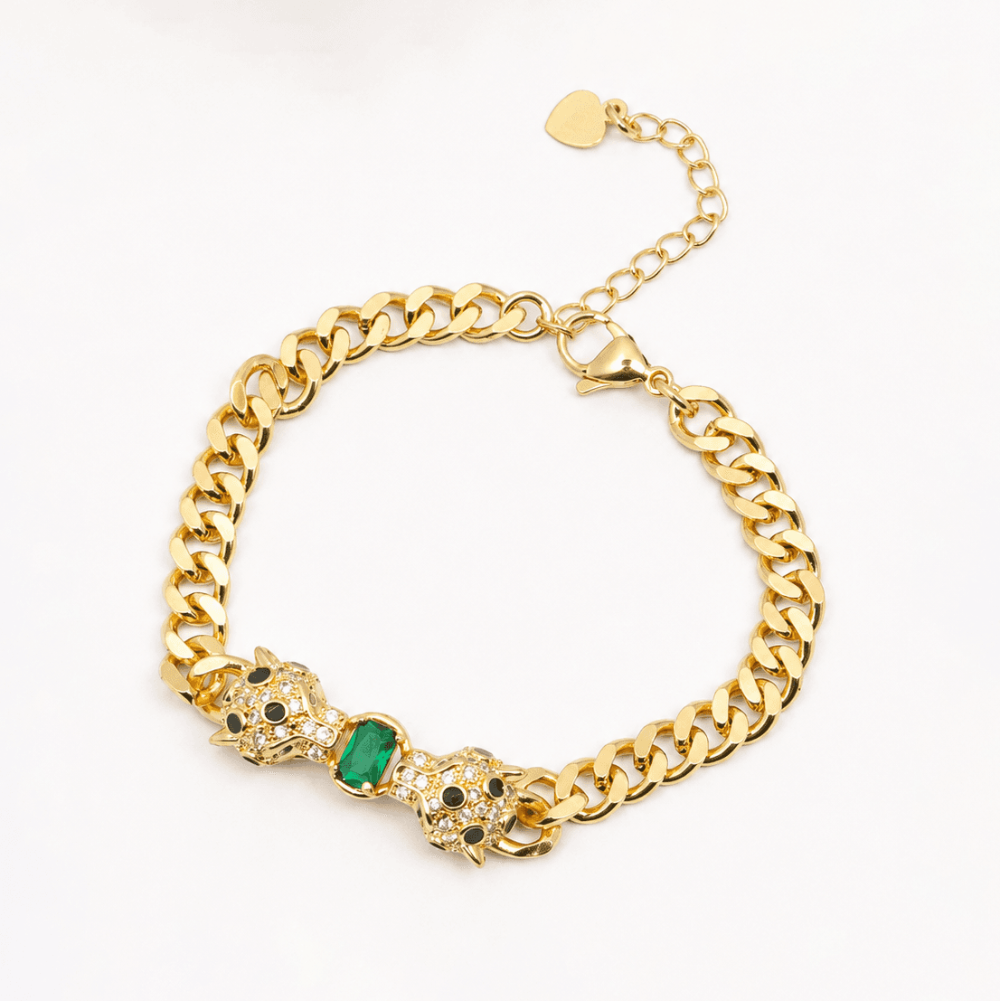 Gold Panther Head Link Bracelet