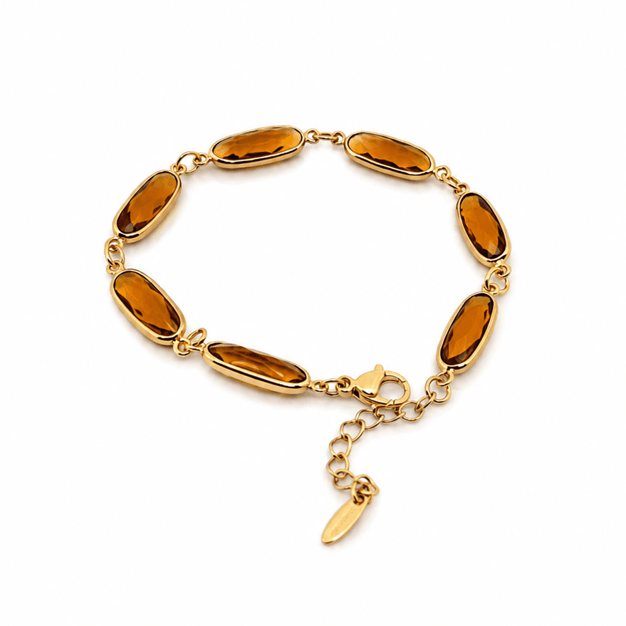 Gold Plated Amber Stone Chain Bracelet