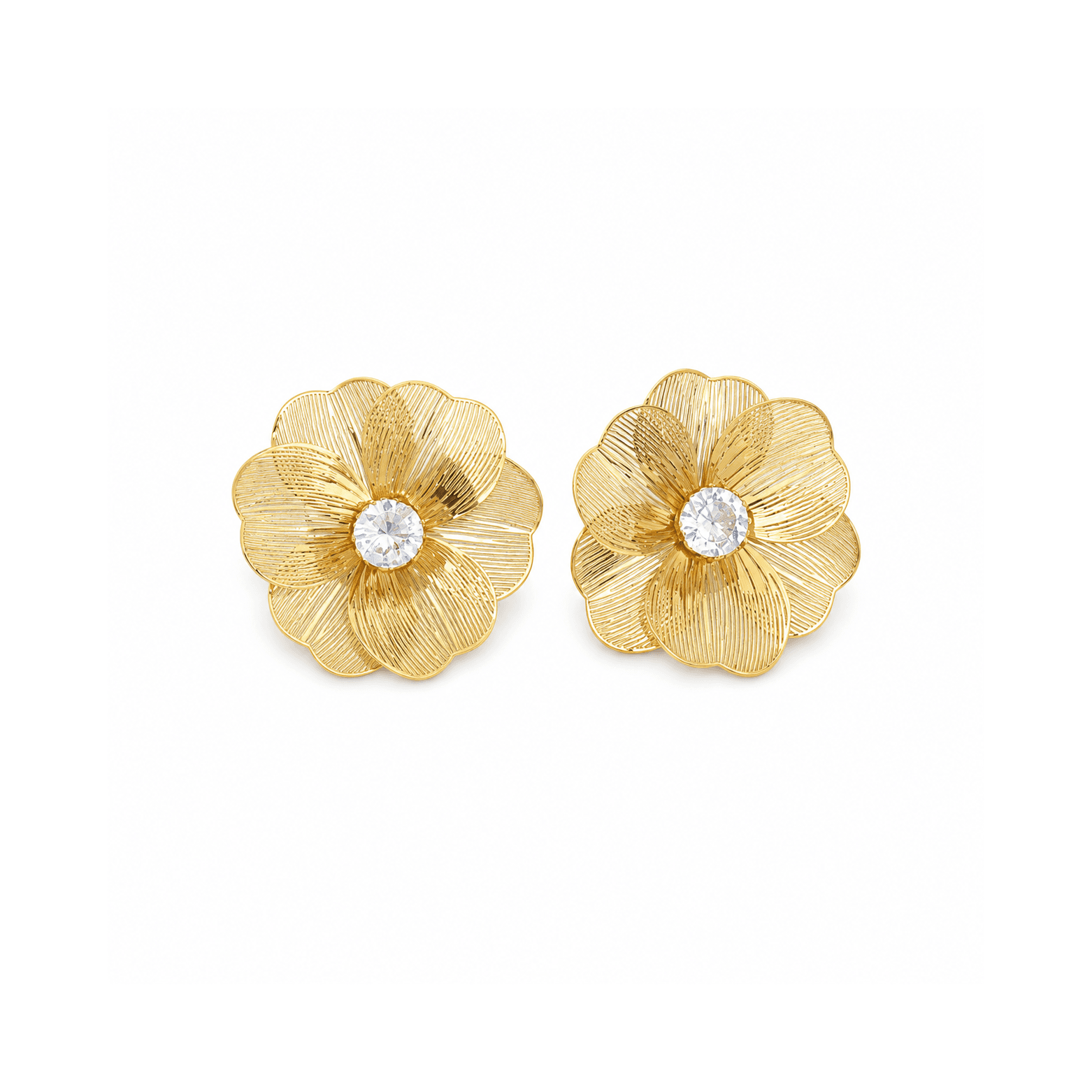 Golden Blossom Floral Crystal Stud Earrings