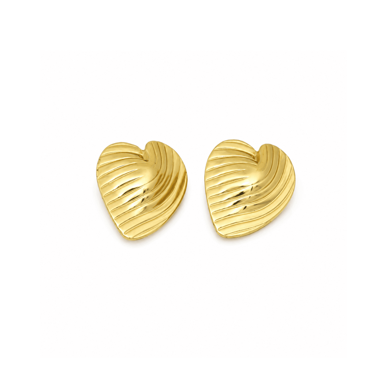 Golden Wave Heart Stud Earrings