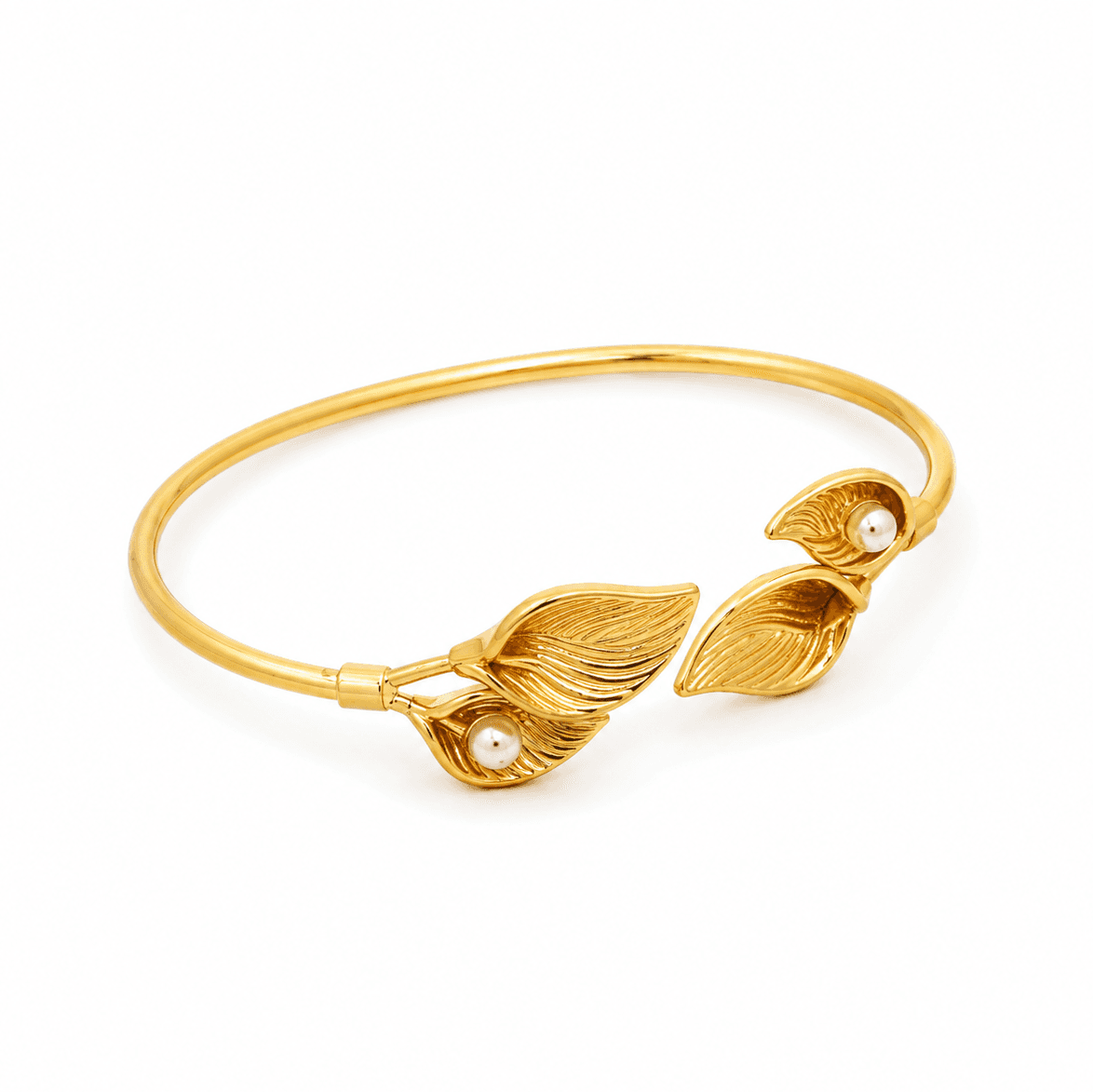 Pearl Leaf Open Cuff Bracelet