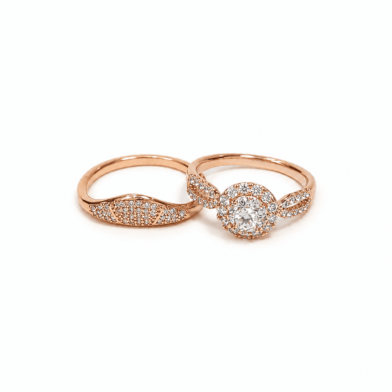Rose Gold Halo Engagement Ring Set