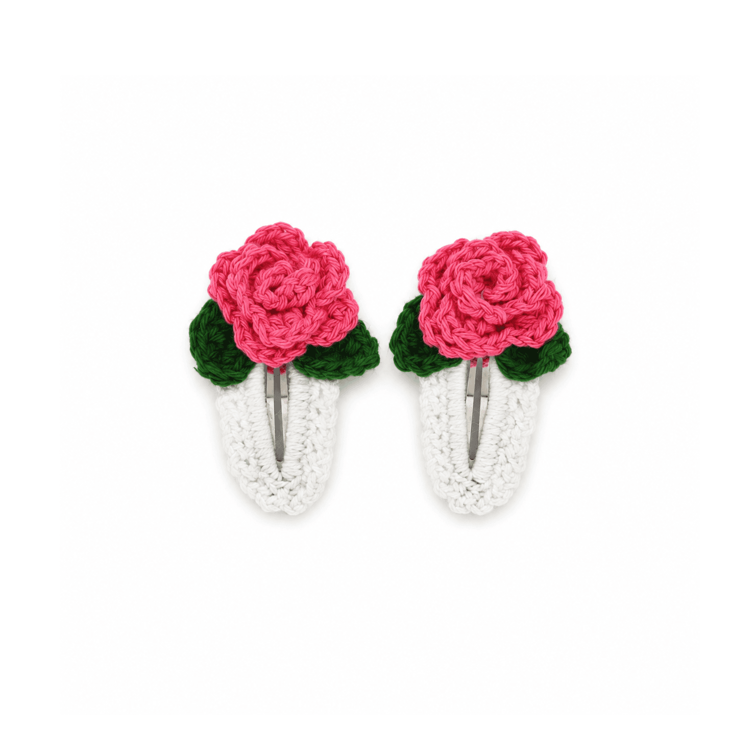 Pink Rose Crochet Hair Clips