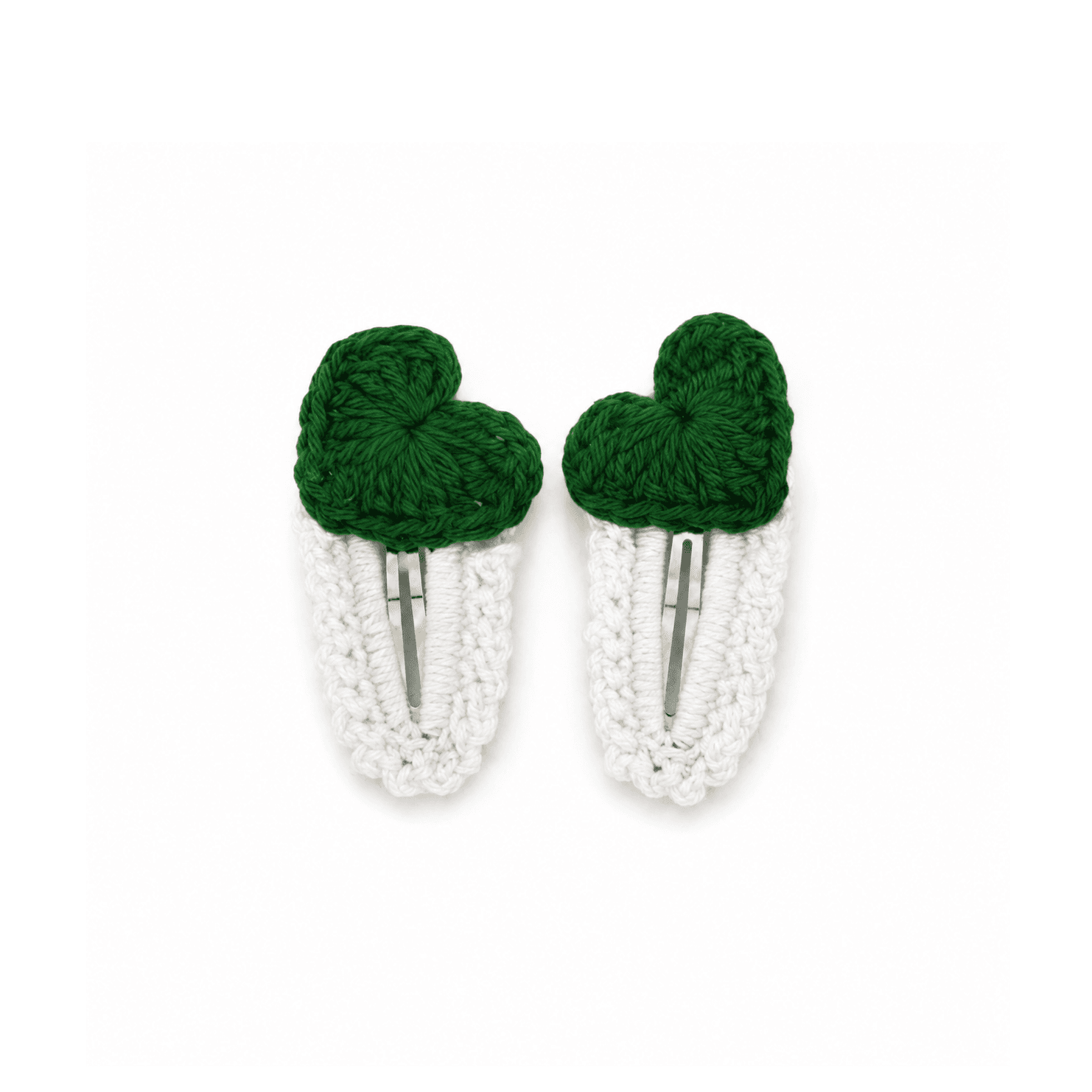 Green Heart Crochet Hair Clips