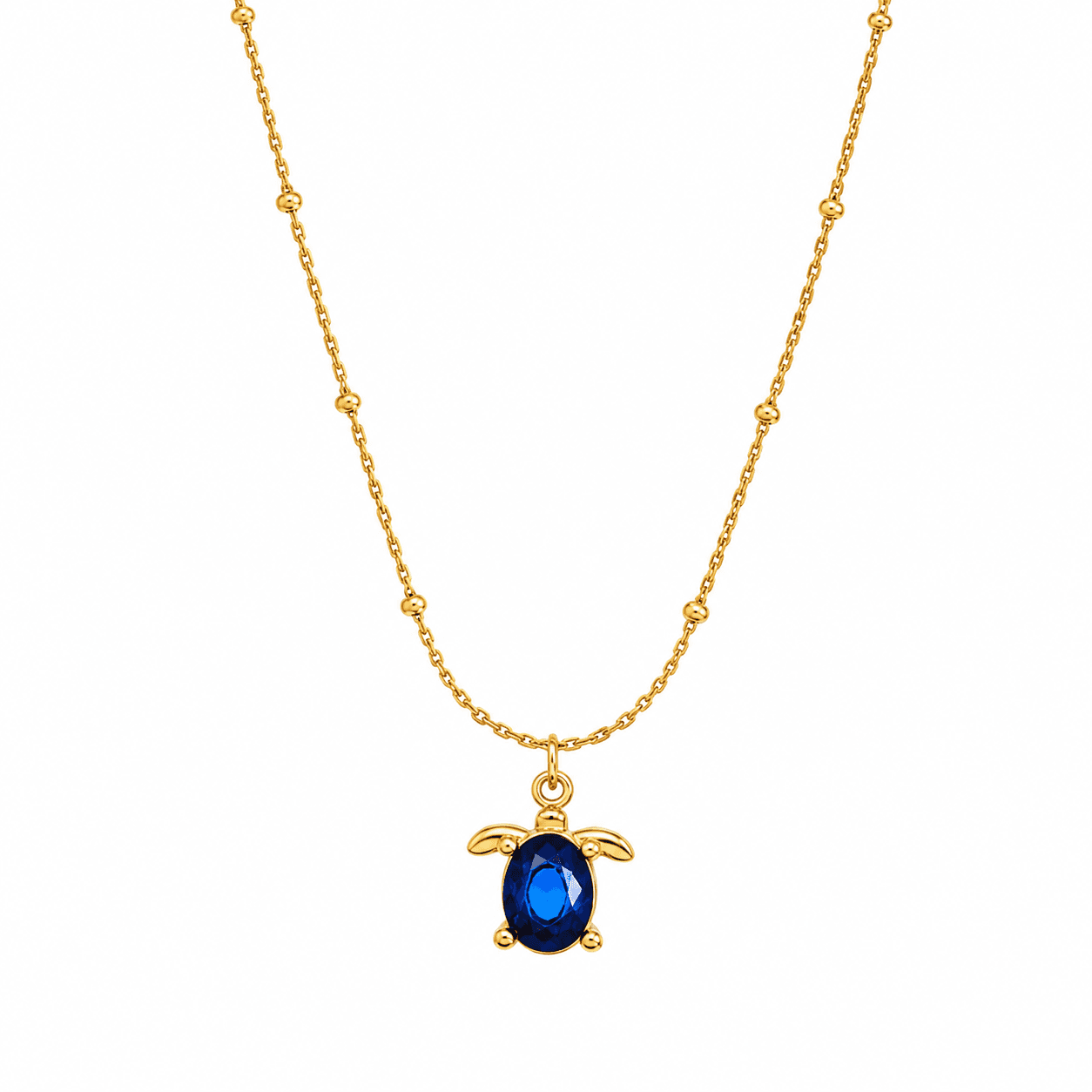 Oval Blue Gem Turtle Necklace