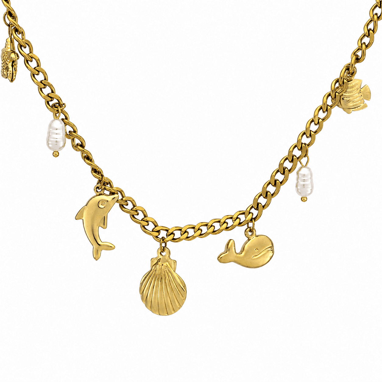 Gold Ocean Charm Necklace
