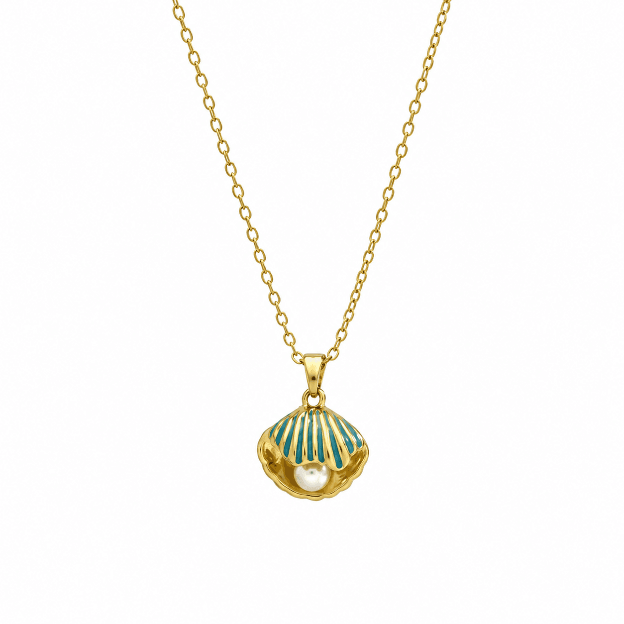 Gold Plated Seashell Pearl Pendant Necklace