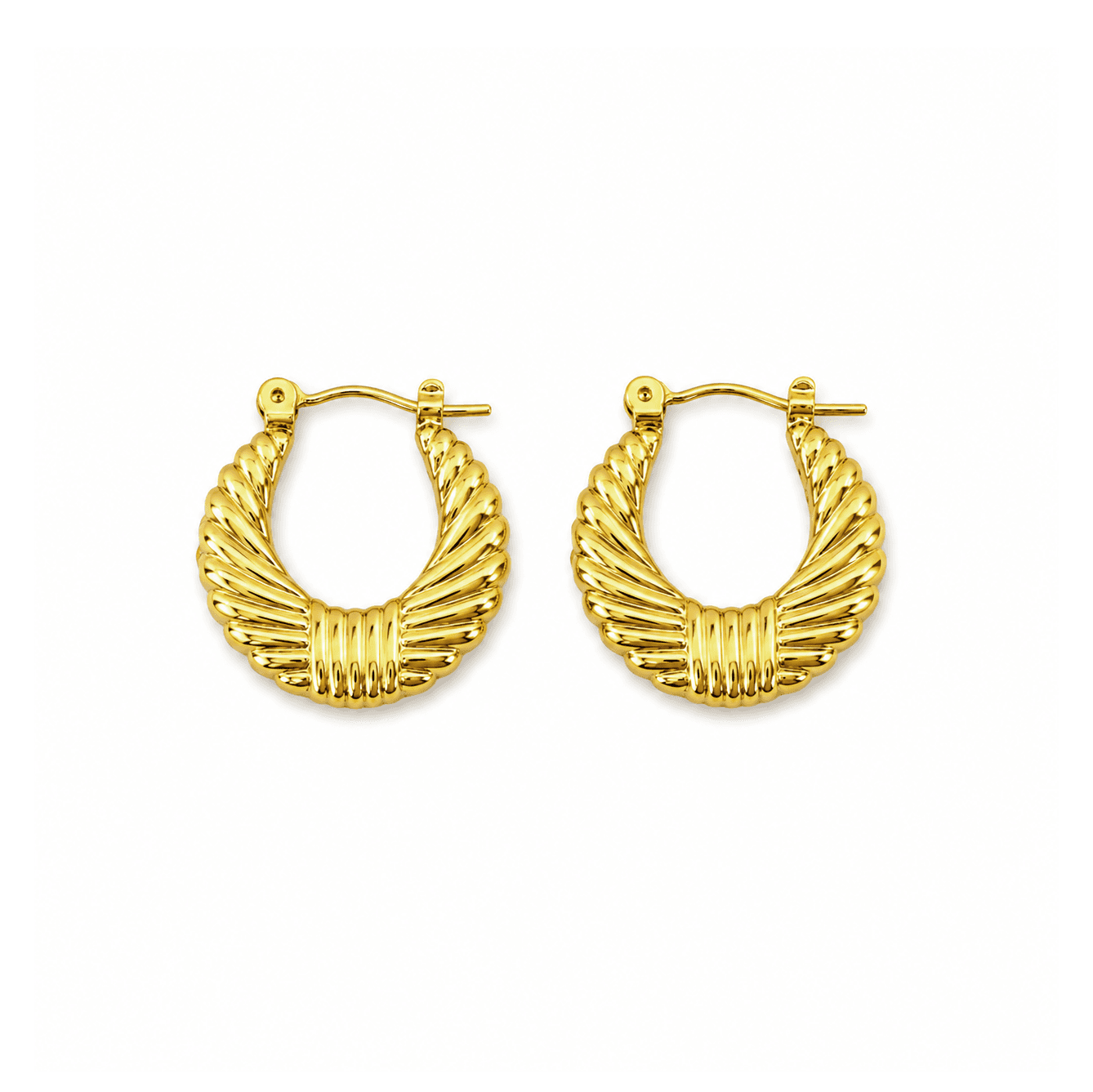 Fan-Textured Gold Hoop Earrings