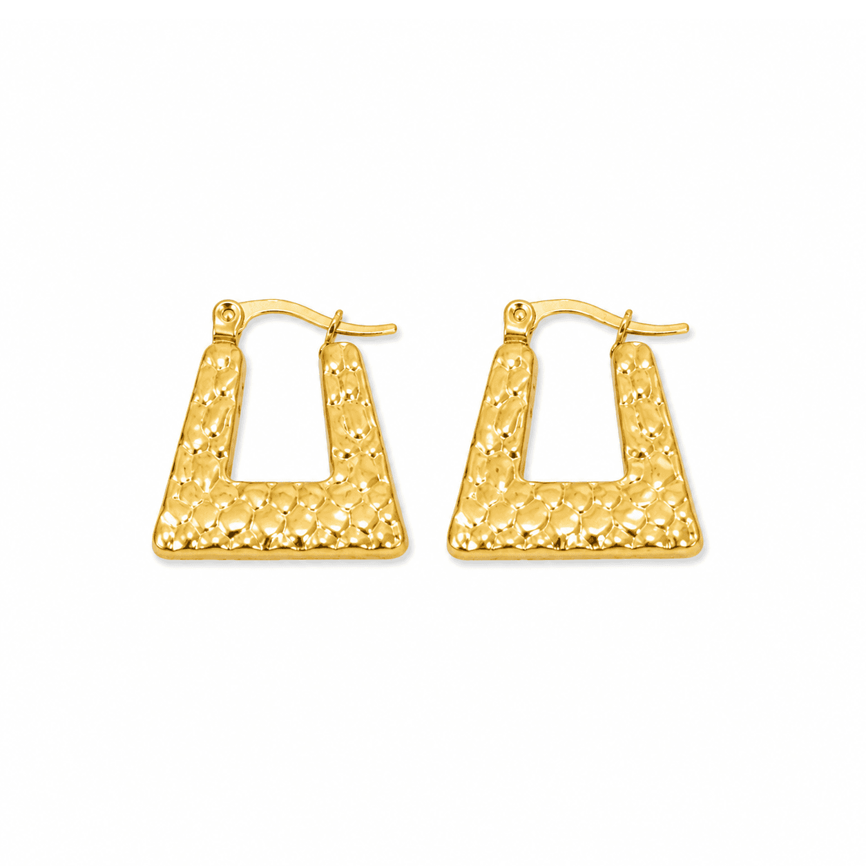 Golden Hammered Trapezoid Hoop Earrings