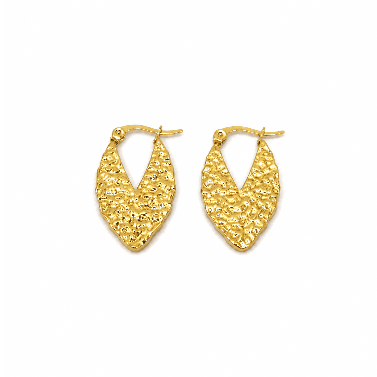 Golden Textured Leaf Hoop Earrings