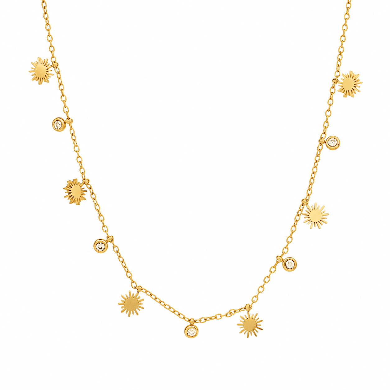 Gold Plated Sunburst Charm Necklace